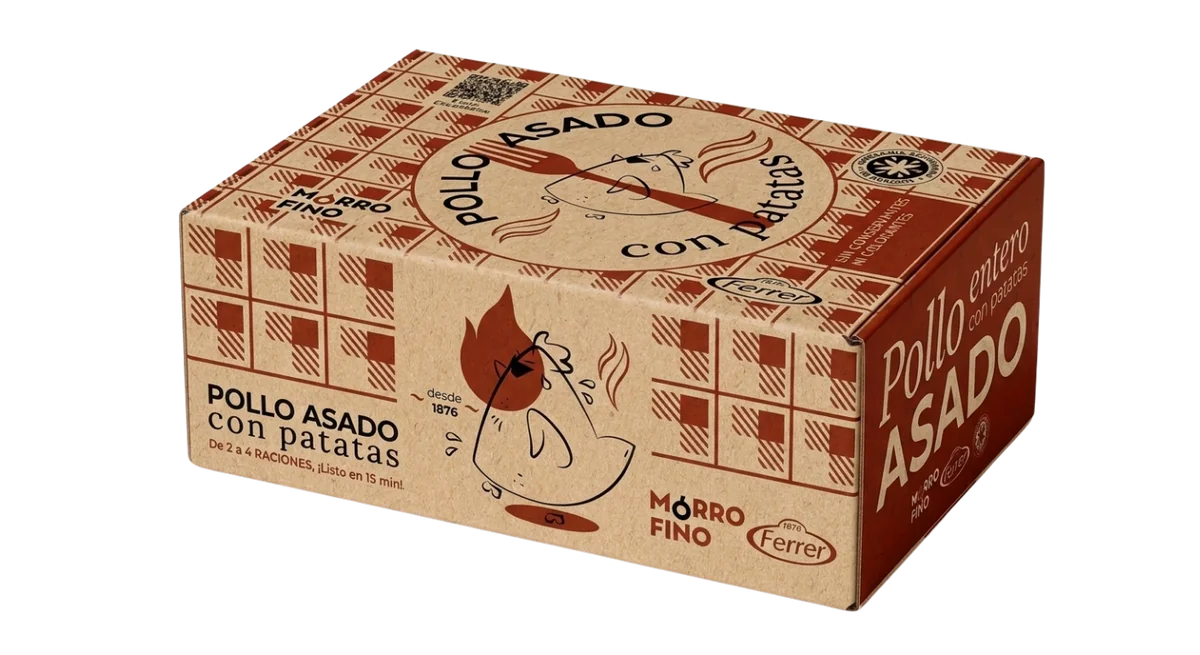 Caja de cartón kraft del pollo asado Mórrofino con mantel de cuadricos terracota