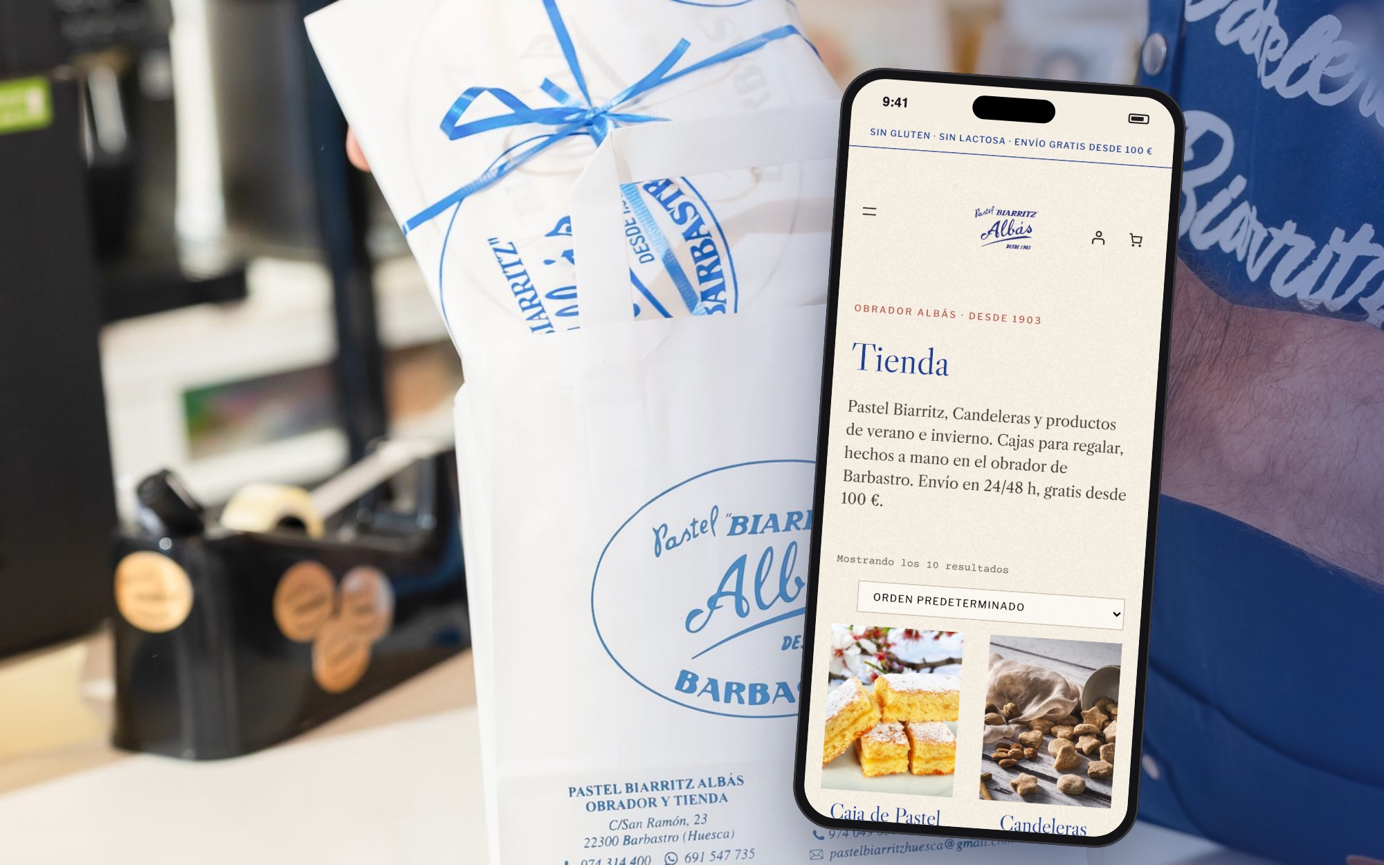 Bolsa de Pastel Biarritz Albás y la tienda online abierta en el móvil