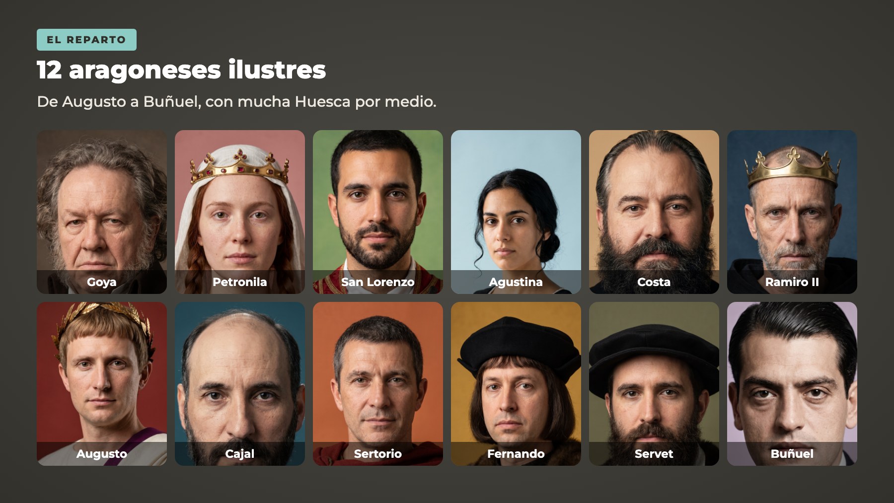 Retratos generados con IA de doce aragoneses ilustres, de Goya a Buñuel