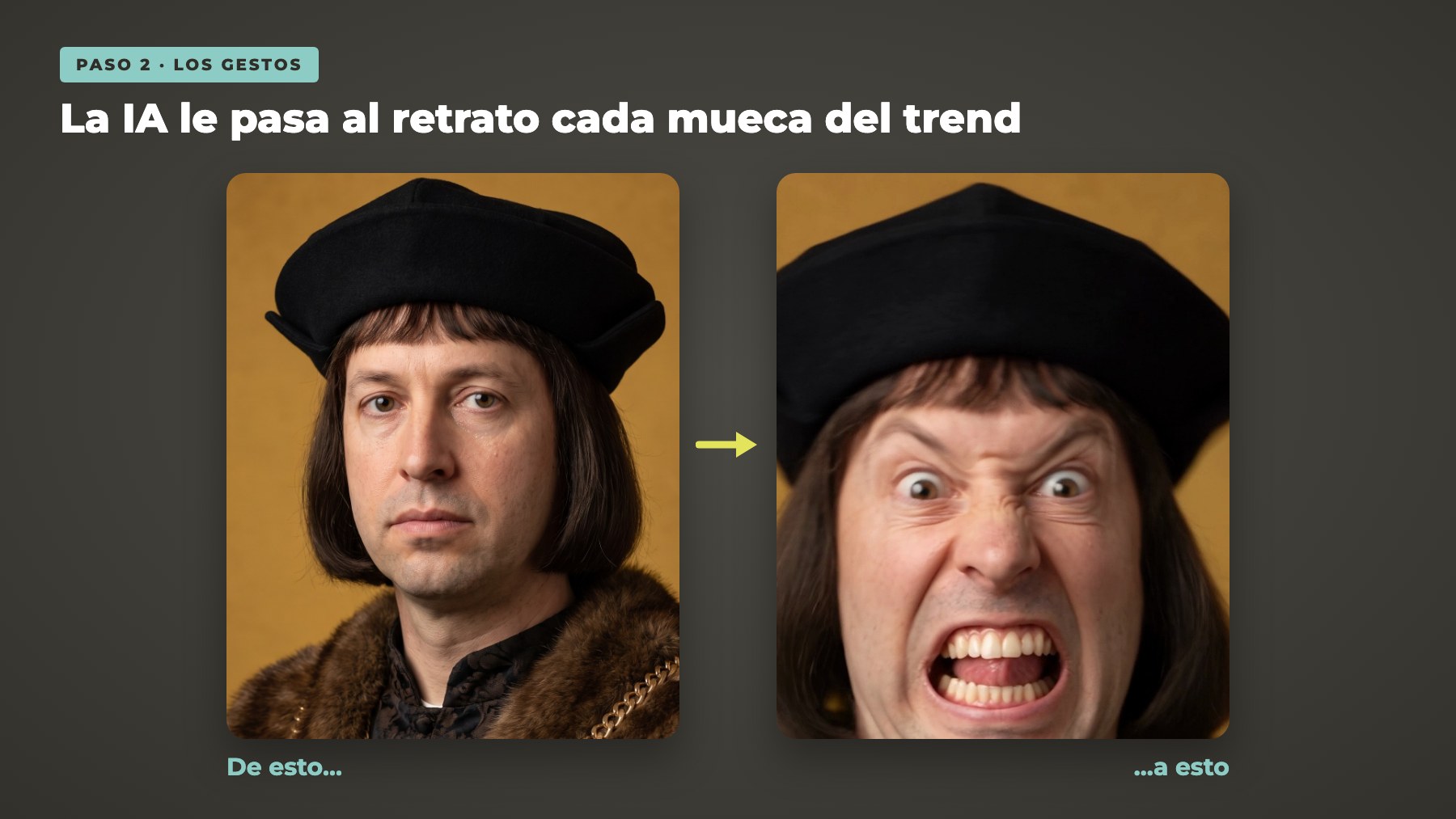 Fernando el Católico: el retrato generado con IA y el mismo personaje haciendo la mueca del trend