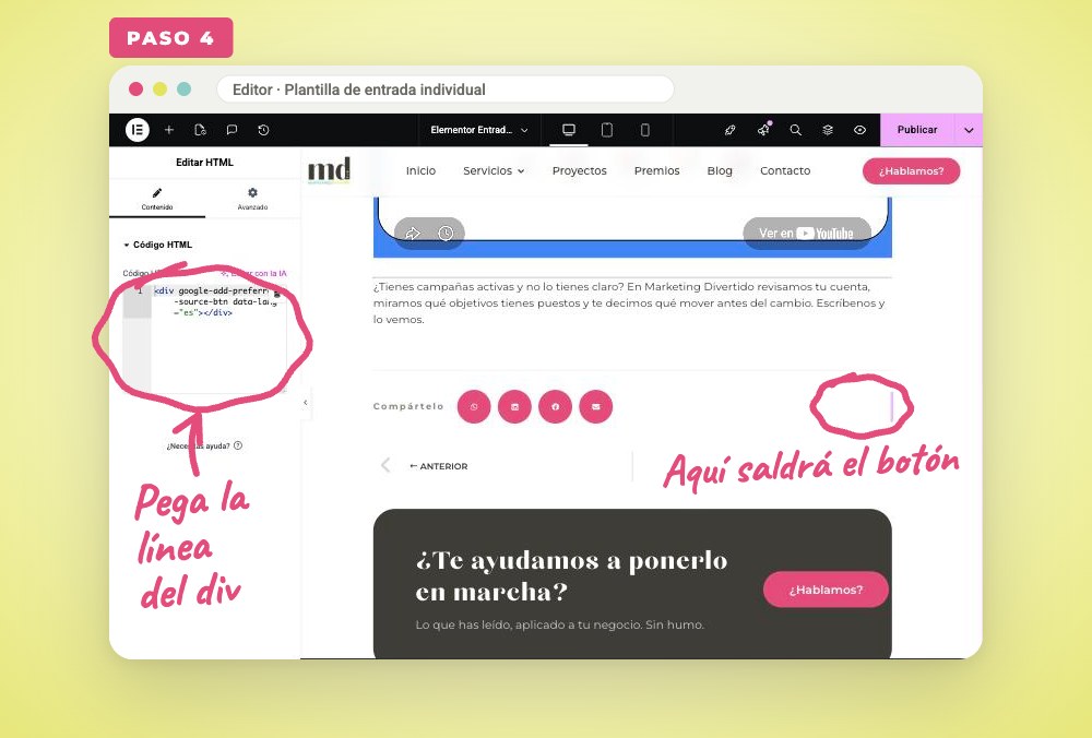 Paso 4: pegar el div del botón de fuente preferida en el elemento HTML